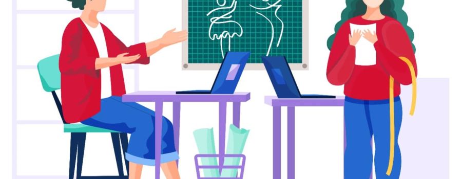 people looking at designs